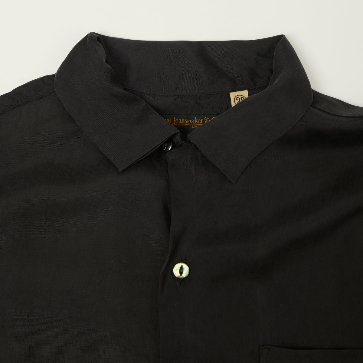 FULLCOUNT 4100 Satin Cupra Open Collar Shirt - Black