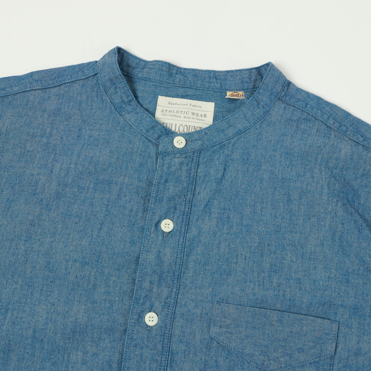FULLCOUNT 4900 Stand Collar Pullover Chambray Shirt - Blue
