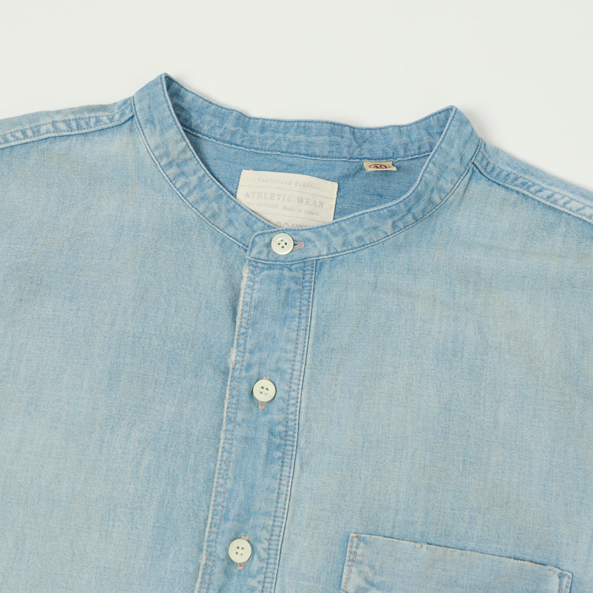 FULLCOUNT 4900 Stand Collar Pullover Chambray Shirt - Heavy Wash