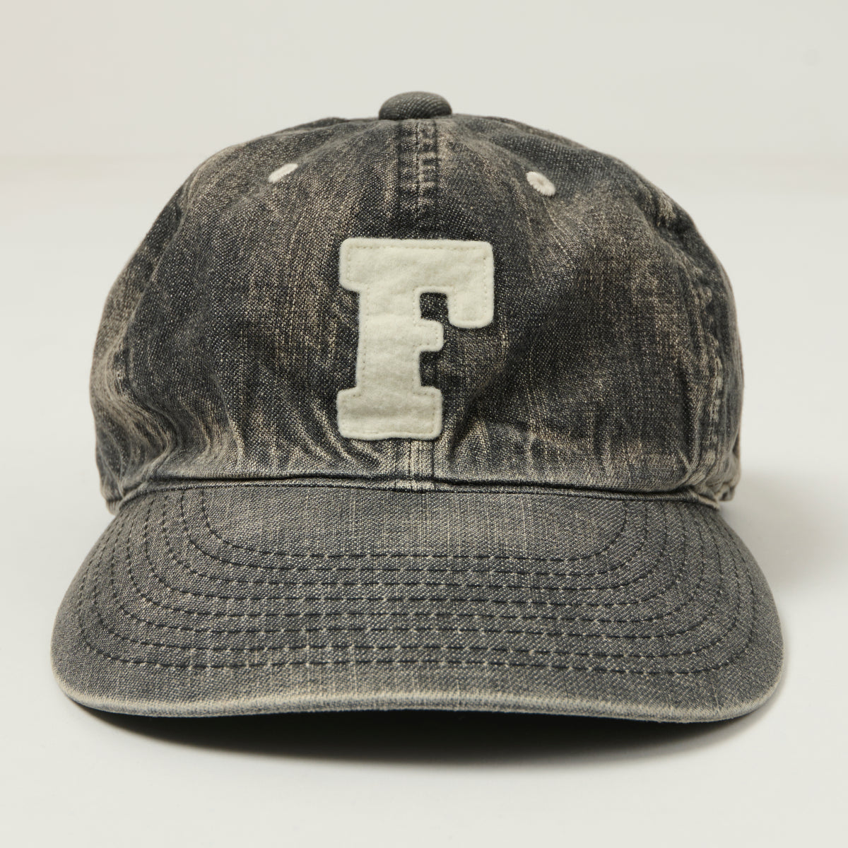 FULLCOUNT 6843 Six Panel Denim Baseball Cap 'F' Patch - Black Vintage Wash