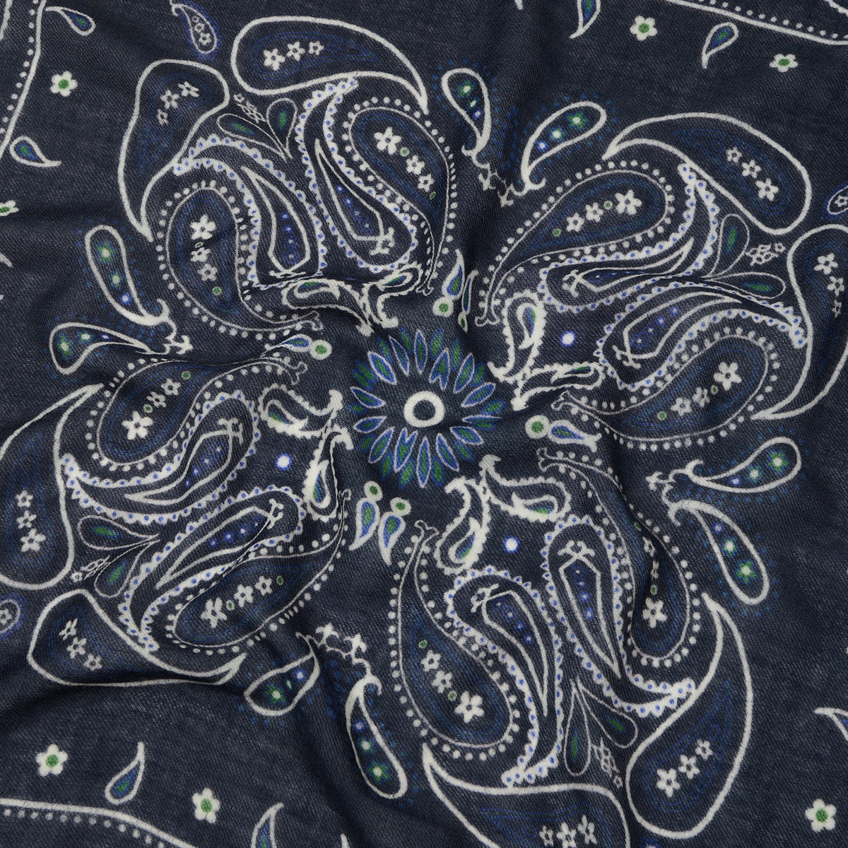 Hartford Paisley Wool Bandana Scarf - Navy