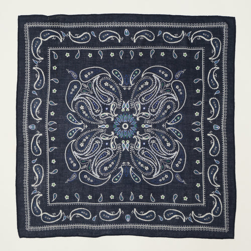 Hartford Paisley Wool Bandana Scarf - Navy
