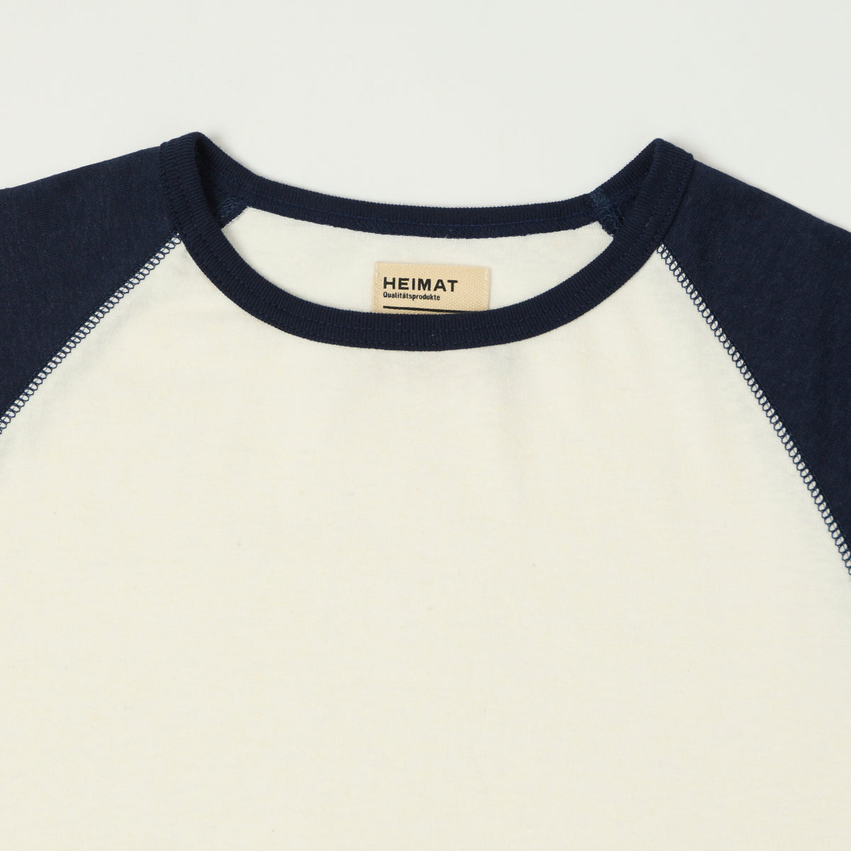 Heimat Cotton Hemp Contrast Sleeve T-Shirt - White/Ink