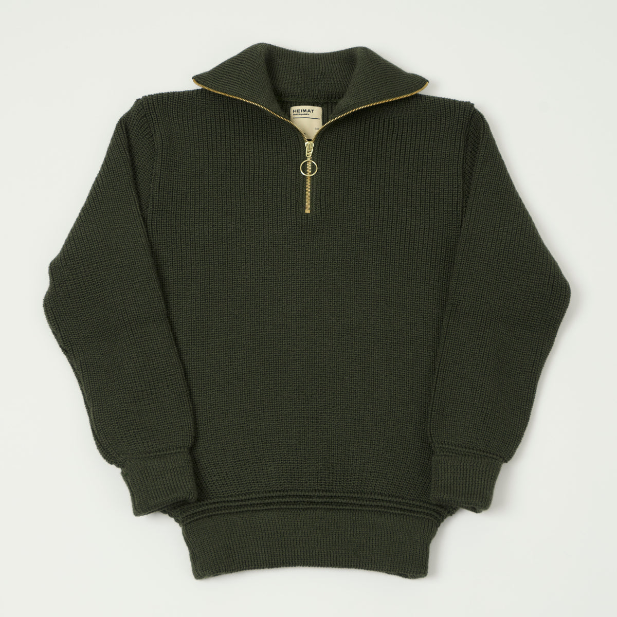 Heimat 'Segler' Quarter Zip Skipper Jumper - Military Green