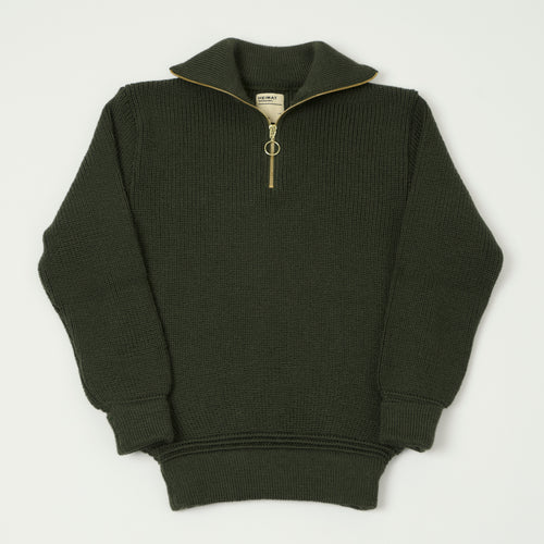 Heimat 'Segler' Quarter Zip Skipper Jumper - Military Green