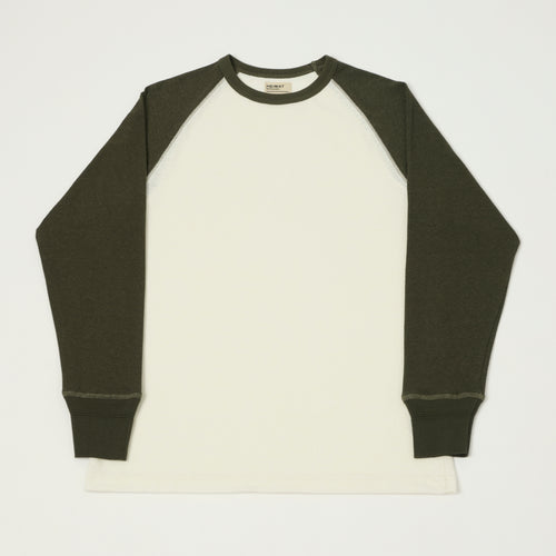 Heimat Raglan Sleeve Cotton Hemp Contrast T-Shirt - Seashell/Military Green