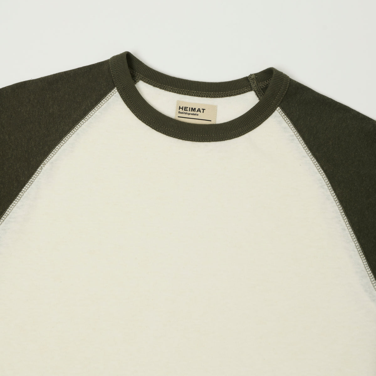 Heimat Raglan Sleeve Cotton Hemp Contrast T-Shirt - Seashell/Military Green