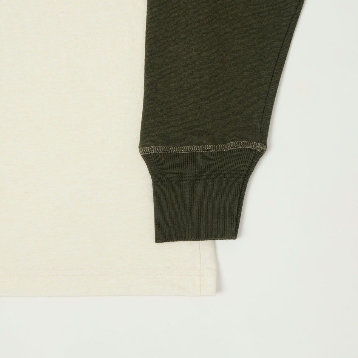 Heimat Raglan Sleeve Cotton Hemp Contrast T-Shirt - Seashell/Military Green