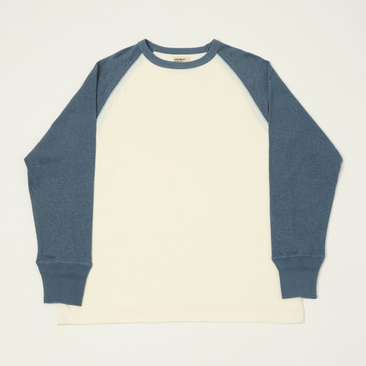 Heimat Raglan Sleeve Cotton Hemp Contrast T-Shirt -Seashell/Trail Blue