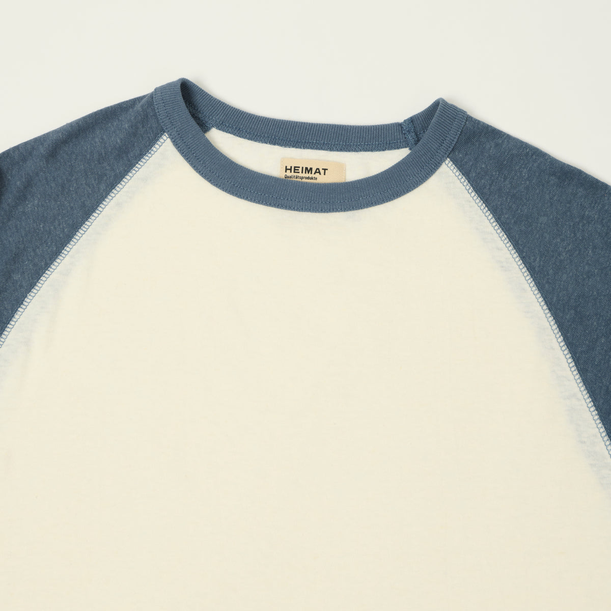 Heimat Raglan Sleeve Cotton Hemp Contrast T-Shirt -Seashell/Trail Blue