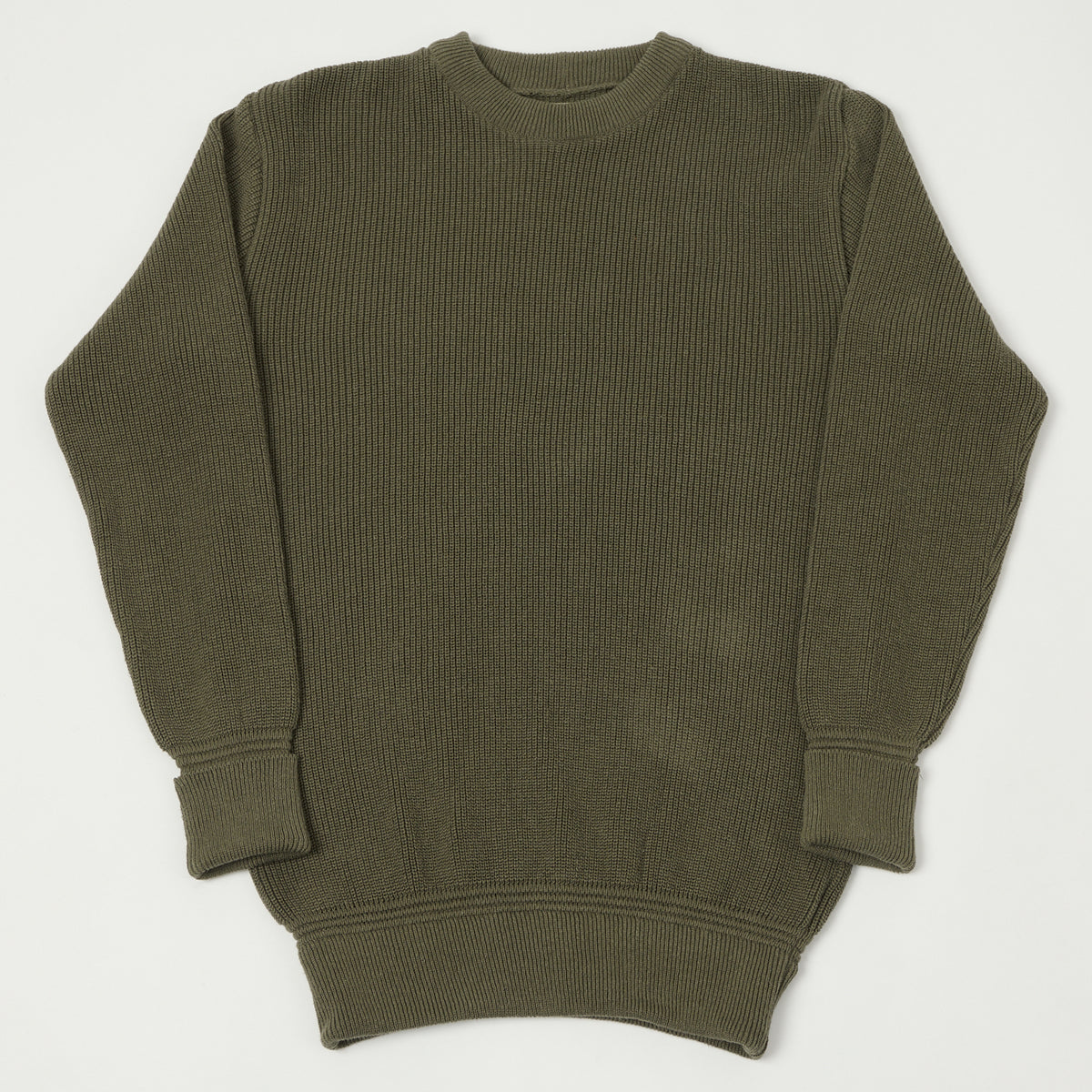 Heimat 'Rundhals' Cotton Linen Crew Neck Sweater - Military Green
