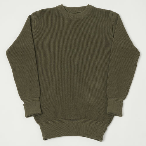 Heimat 'Rundhals' Cotton Linen Crew Neck Sweater - Military Green