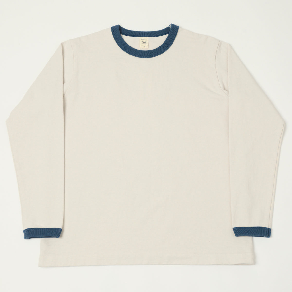 Jackman Long Sleeve Dotsume T-Shirt - Rosin White/Blue