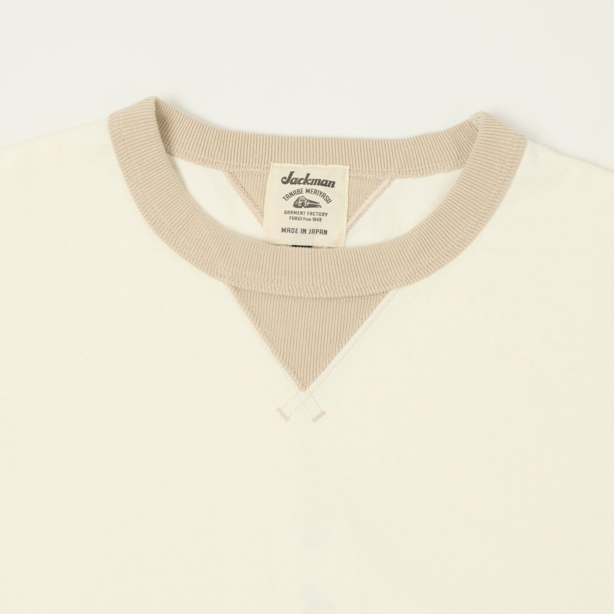 Jackman Dotsume Rib T-Shirt - Off White/Dark Beige