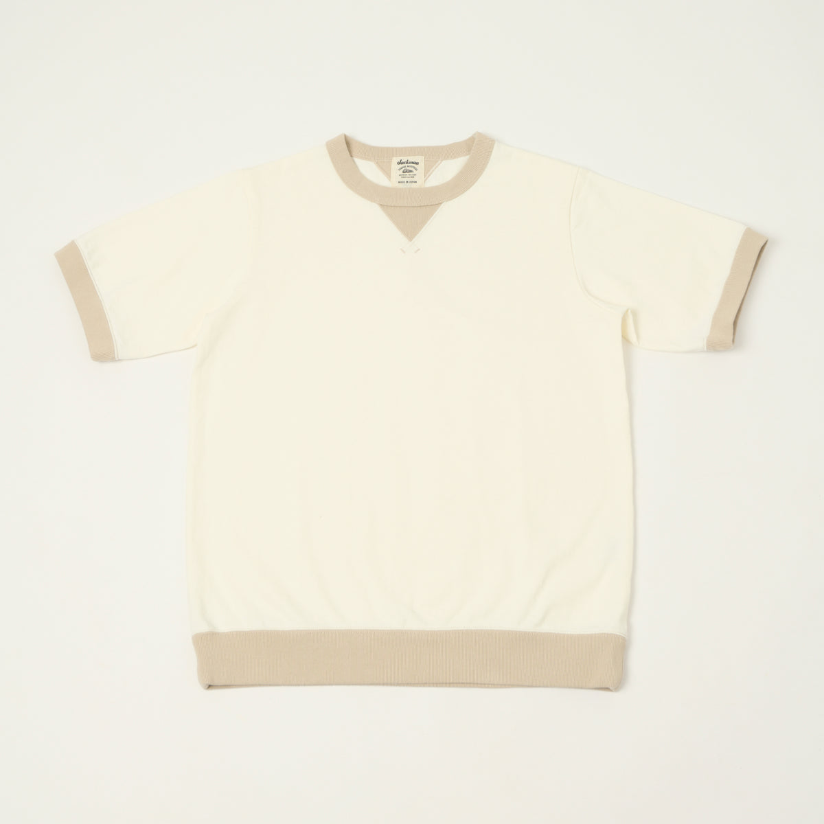 Jackman Dotsume Rib T-Shirt - Off White/Dark Beige