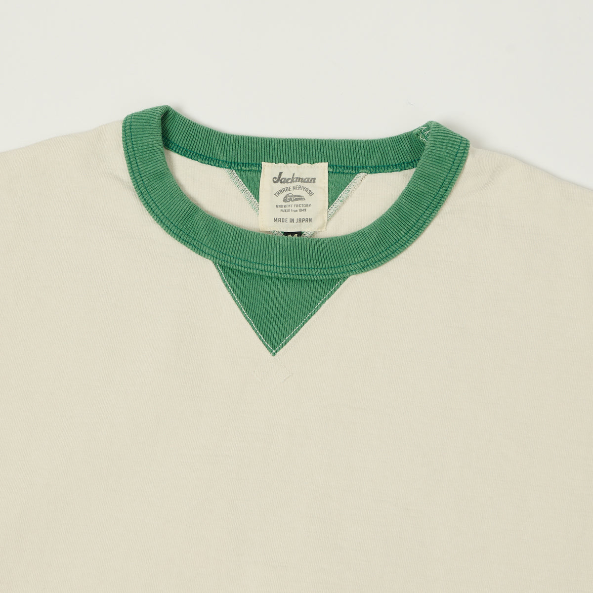 Jackman Long Sleeve Dotsume Rib T-Shirt - Ivory/Green
