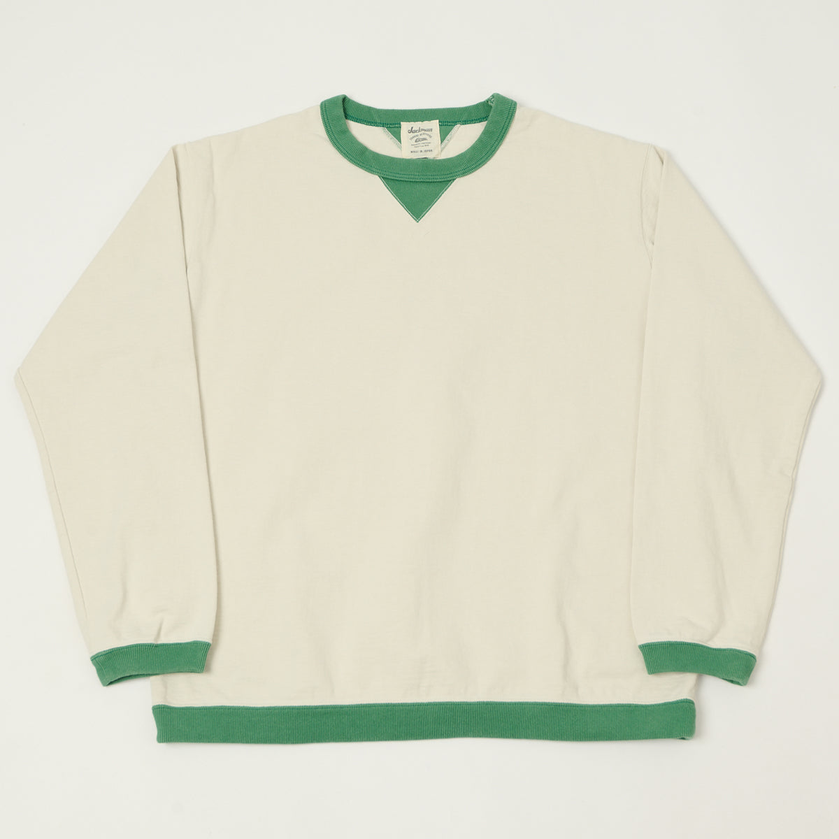 Jackman Long Sleeve Dotsume Rib T-Shirt - Ivory/Green