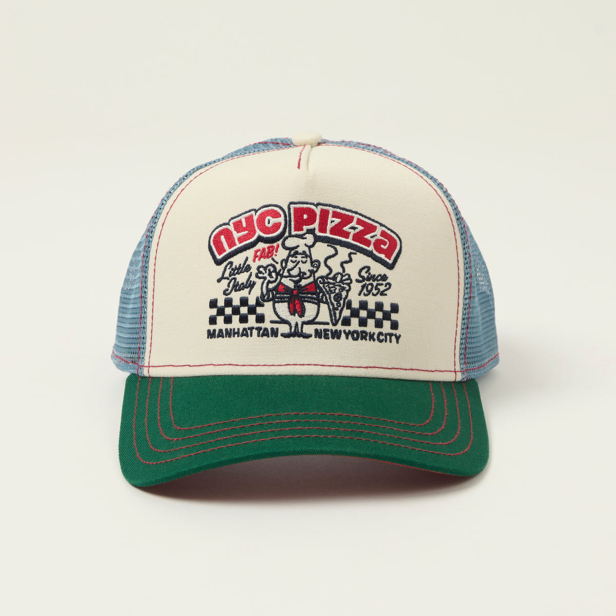 JJ Hats 'NYC Pizza' Trucker Cap - Green/Blue