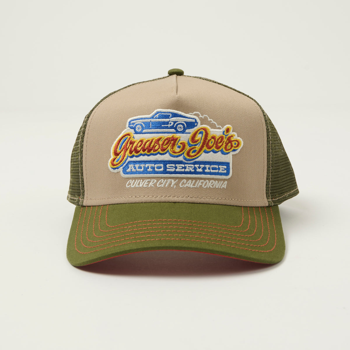 JJ Hats 'Greaser Joe's' Trucker Cap - Beige/Green