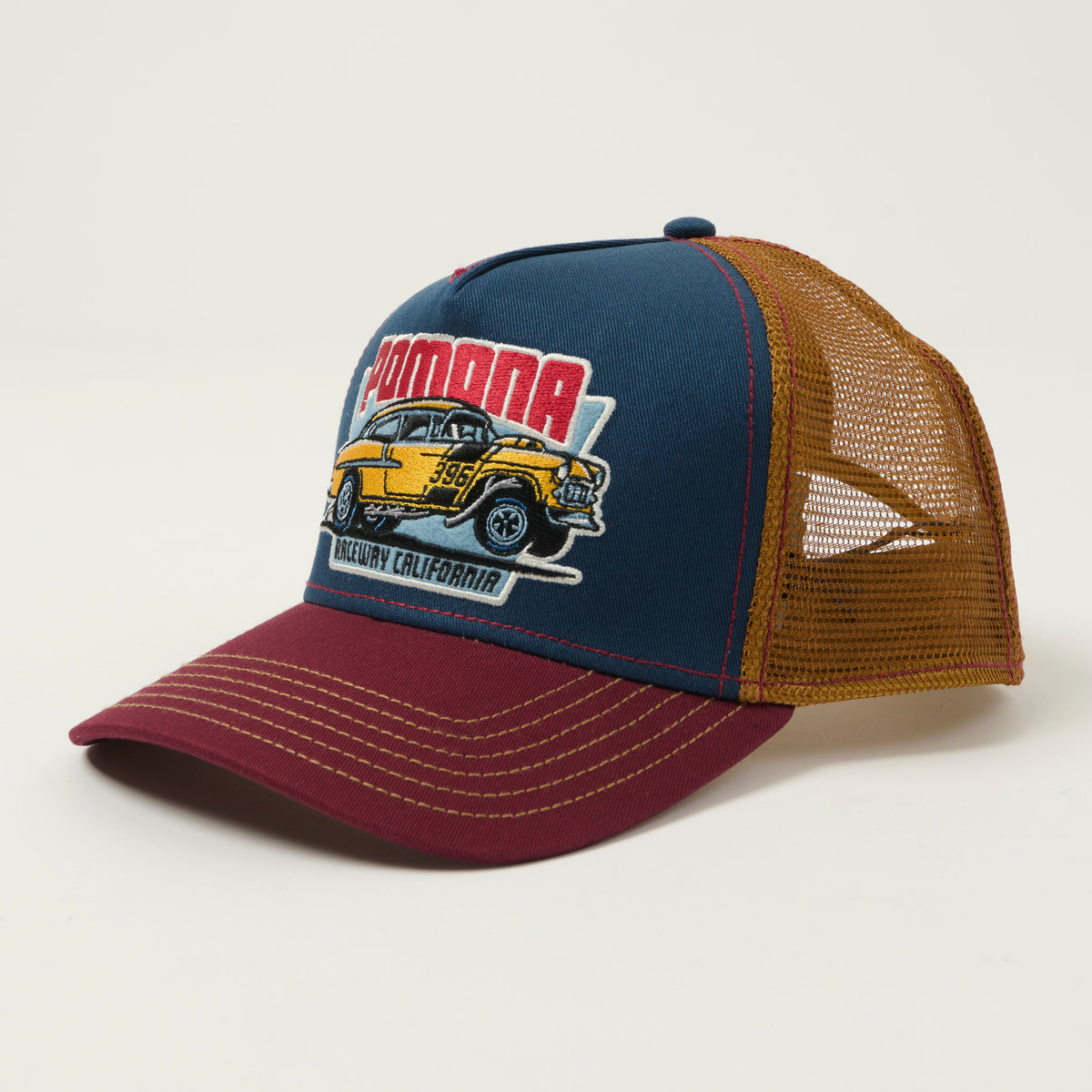 JJ Hats 'Pomona' Trucker Cap - Burgundy/Blue
