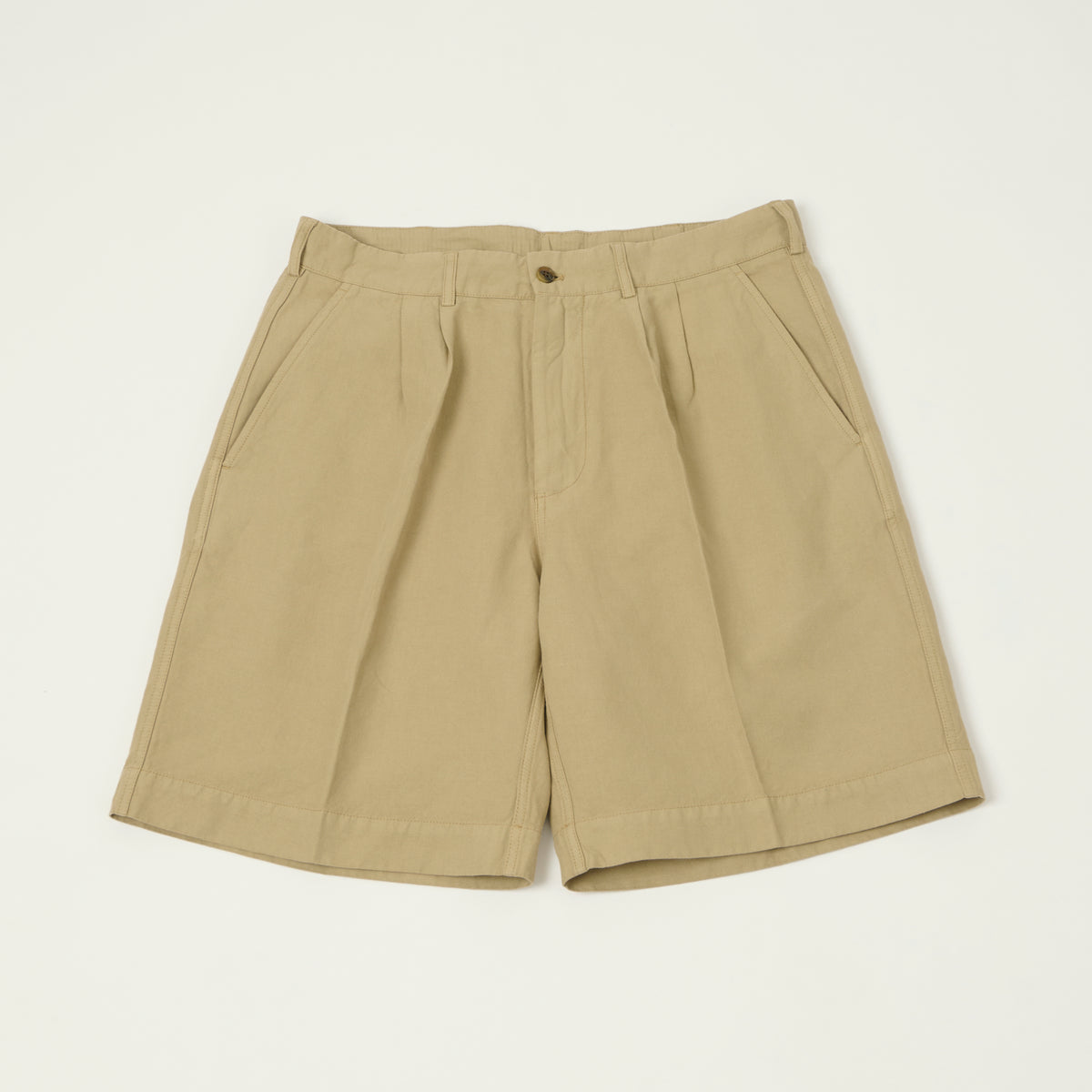 Knickerbocker 'Canal' Pleated Cotton Linen Shorts - Khaki