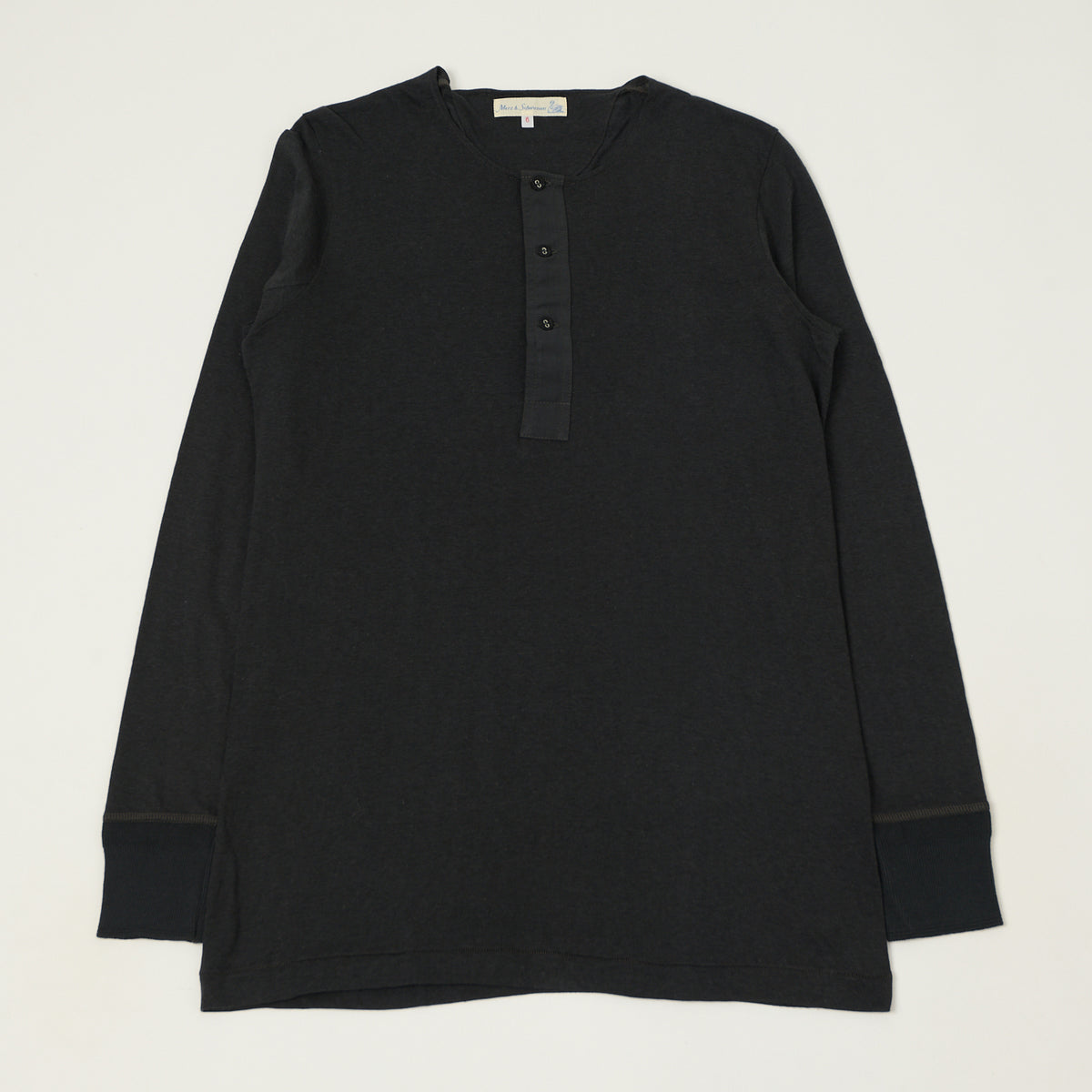 Merz b. Schwanen 'The Originals' 102 Lightweight Long Sleeve Henley - Charcoal