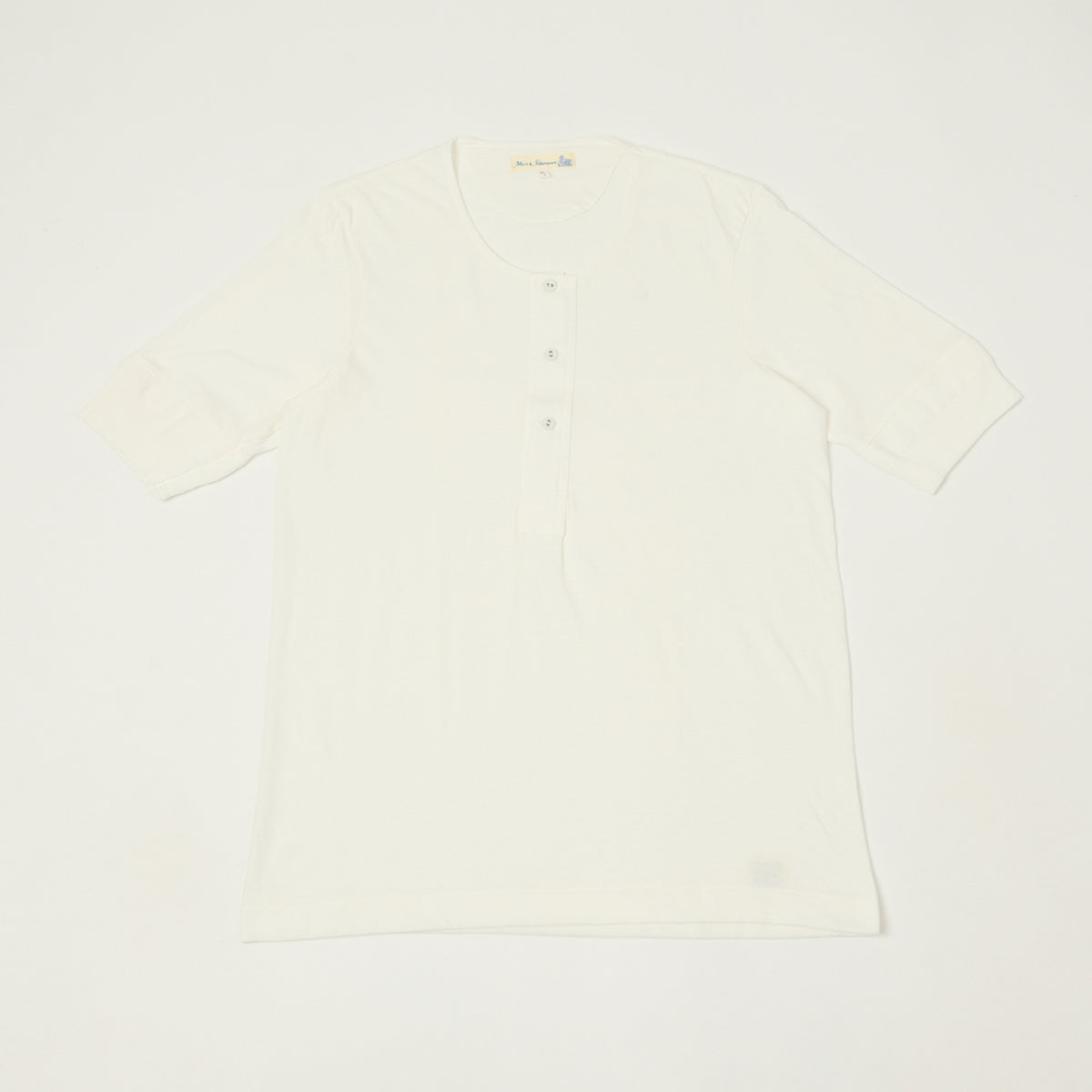 Merz b. Schwanen 'The Originals' 103 Lightweight Short Sleeve Henley - White