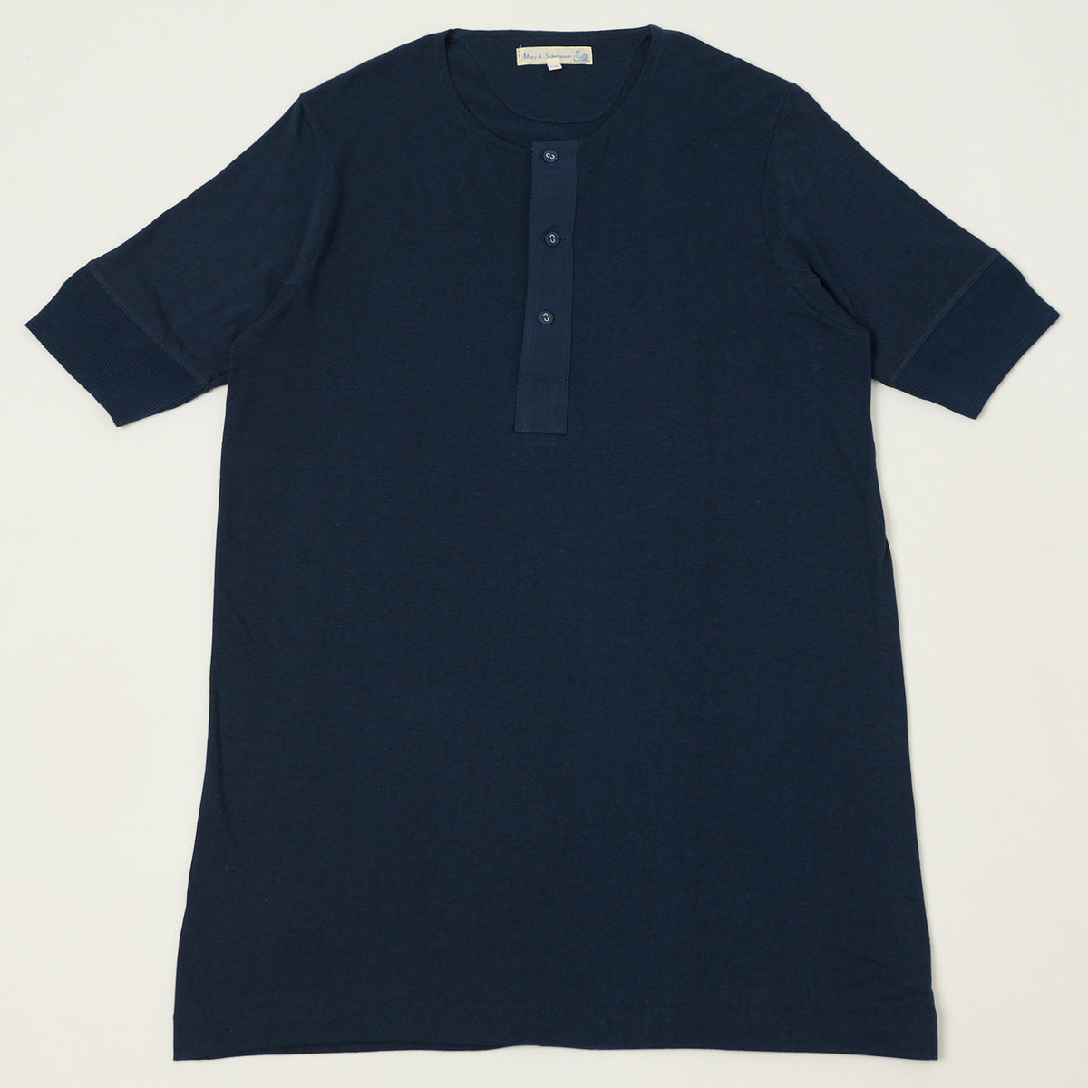 Merz b. Schwanen 'The Originals' 103 Lightweight Short Sleeve Henley - Ink Blue