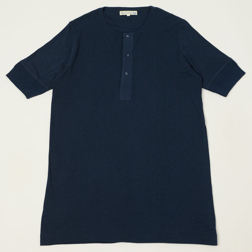 Merz b. Schwanen 'The Originals' 103 Lightweight Short Sleeve Henley - Ink Blue