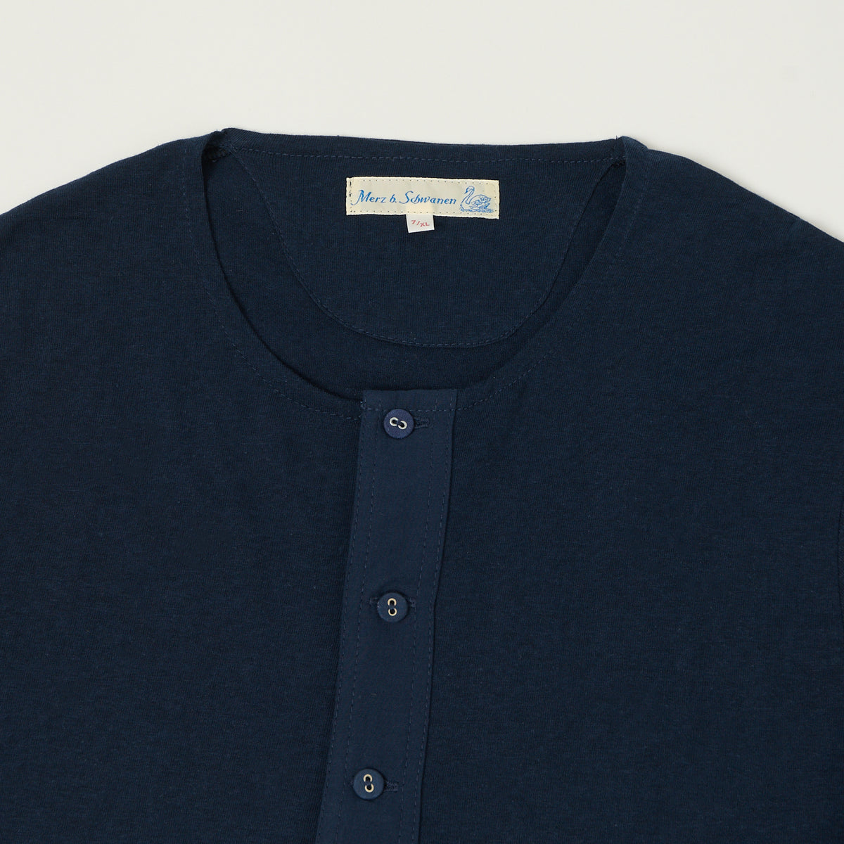 Merz b. Schwanen 'The Originals' 103 Lightweight Short Sleeve Henley - Ink Blue