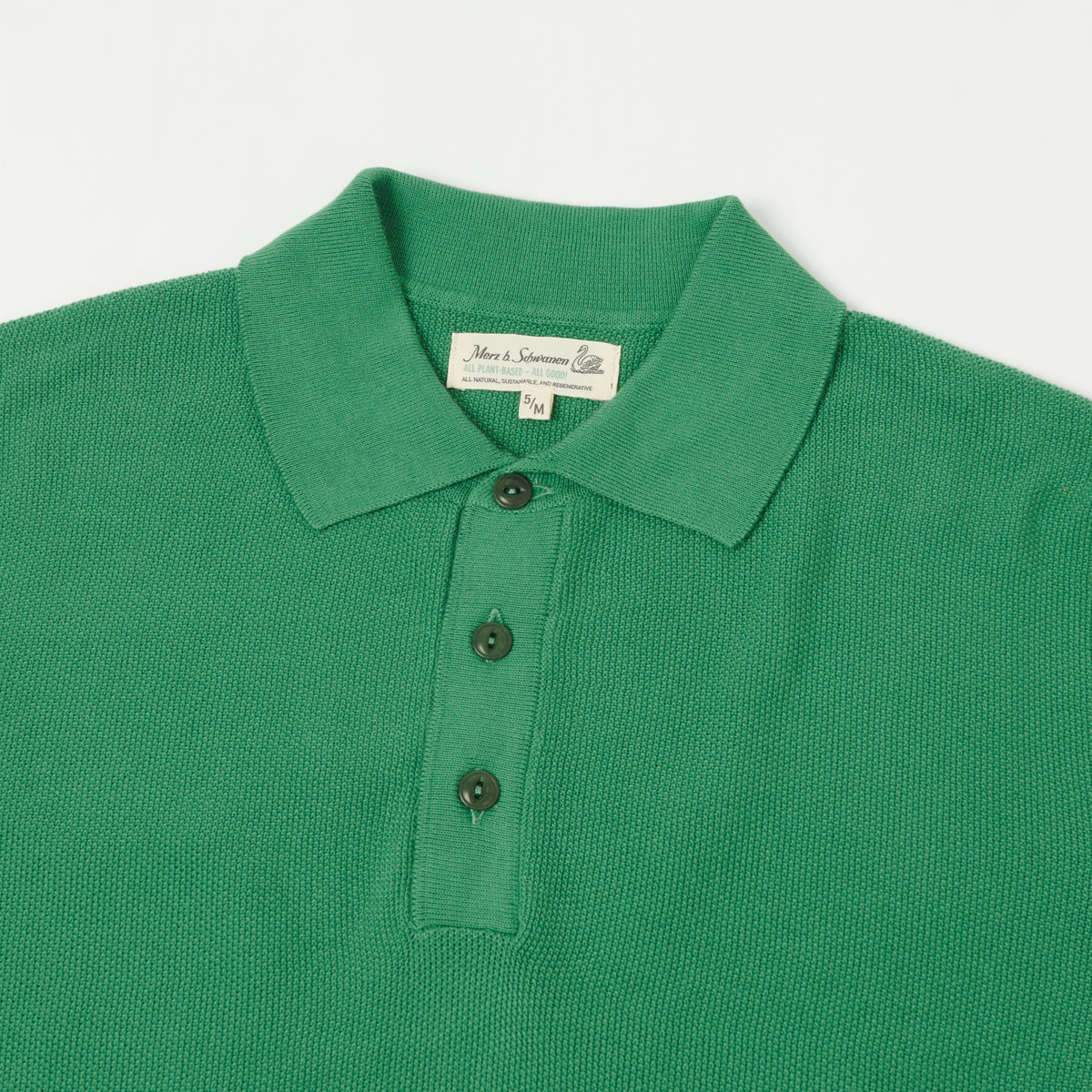 Merz b. Schwanen Plant Based Pique Polo Shirt - Grass