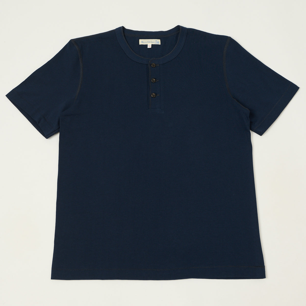 Merz b. Schwanen 'The Originals' 204SL Short Sleeve Henley - Ink Blue