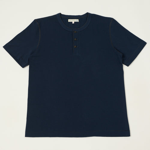 Merz b. Schwanen 'The Originals' 204SL Short Sleeve Henley - Ink Blue