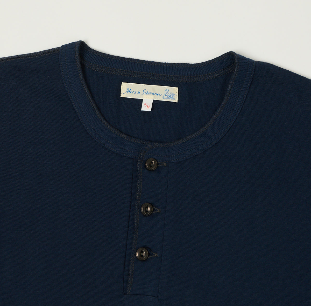 Merz b. Schwanen 'The Originals' 204SL Short Sleeve Henley - Ink Blue