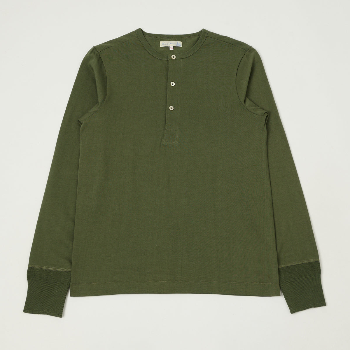 Merz b. Schwanen 'The Originals' 206 Long Sleeve Henley - Army Green
