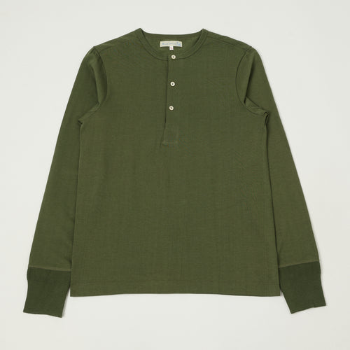Merz b. Schwanen 'The Originals' 206 Long Sleeve Henley - Army Green