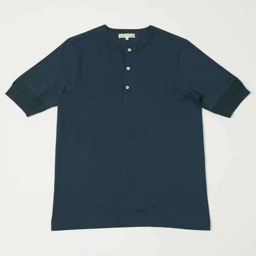 Merz b. Schwanen 'The Originals' 207 Short Sleeve Henley - Mineral Blue