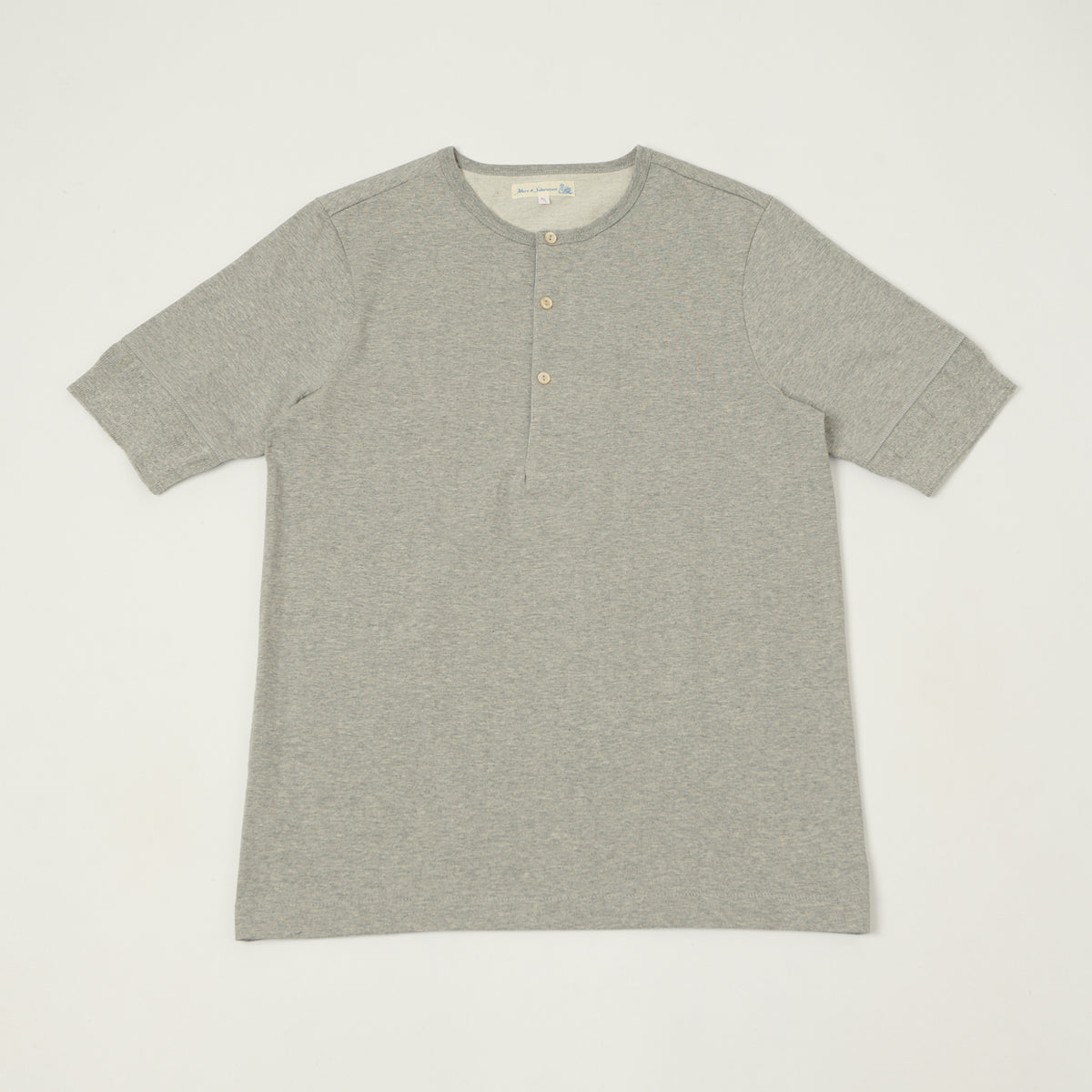 Merz b. Schwanen 'The Originals' 207 Short Sleeve Henley - Grey Melange