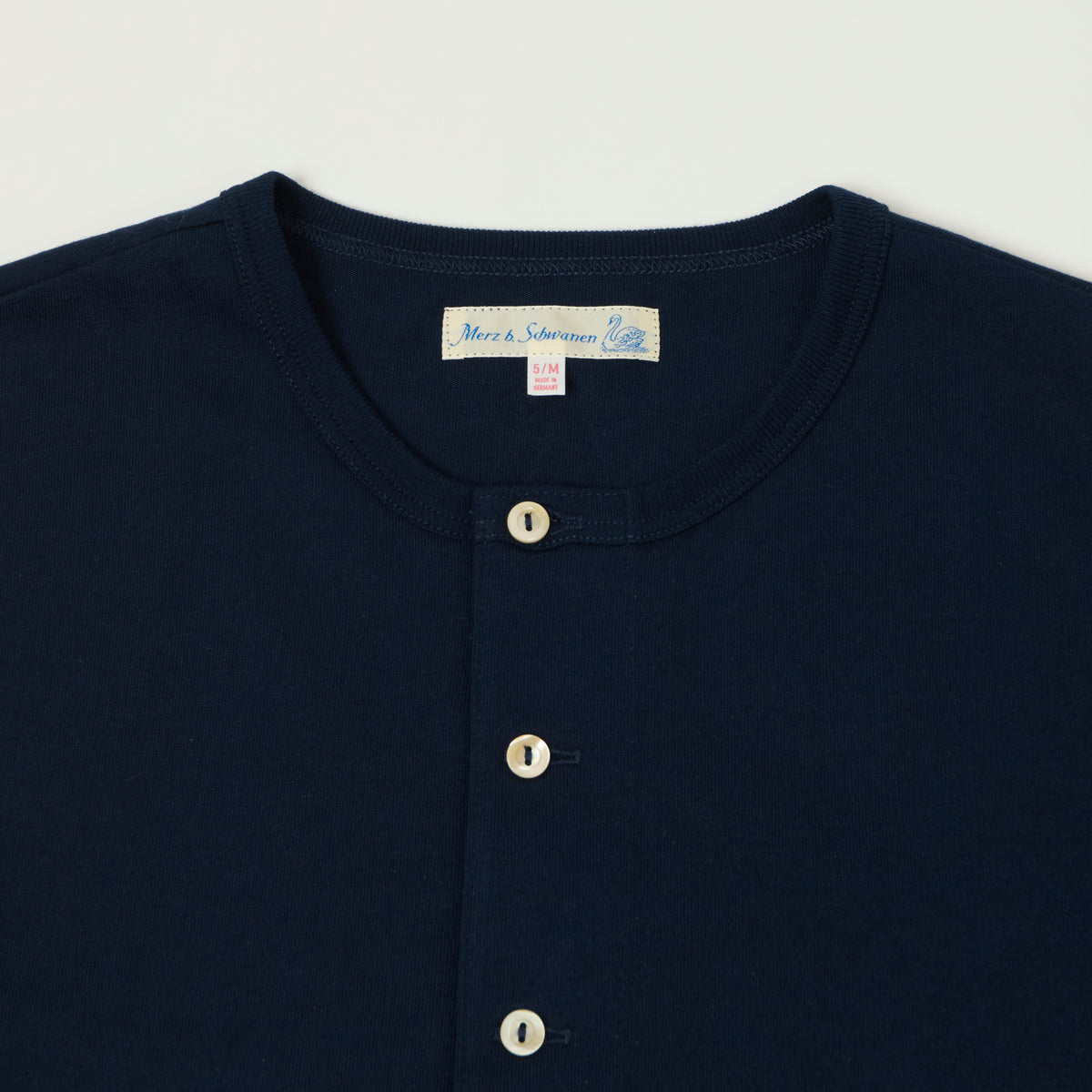 Merz b. Schwanen 'The Originals' 2M06 Classic Long Sleeve Henley - Ink Blue