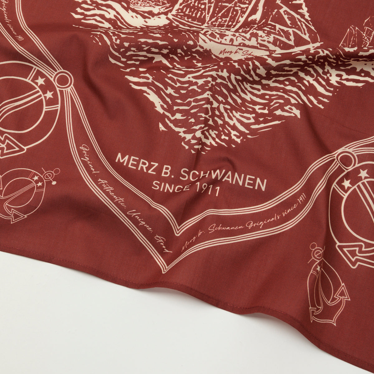 Merz b. Schwanen Ship Print Cotton Bandana - Chestnut