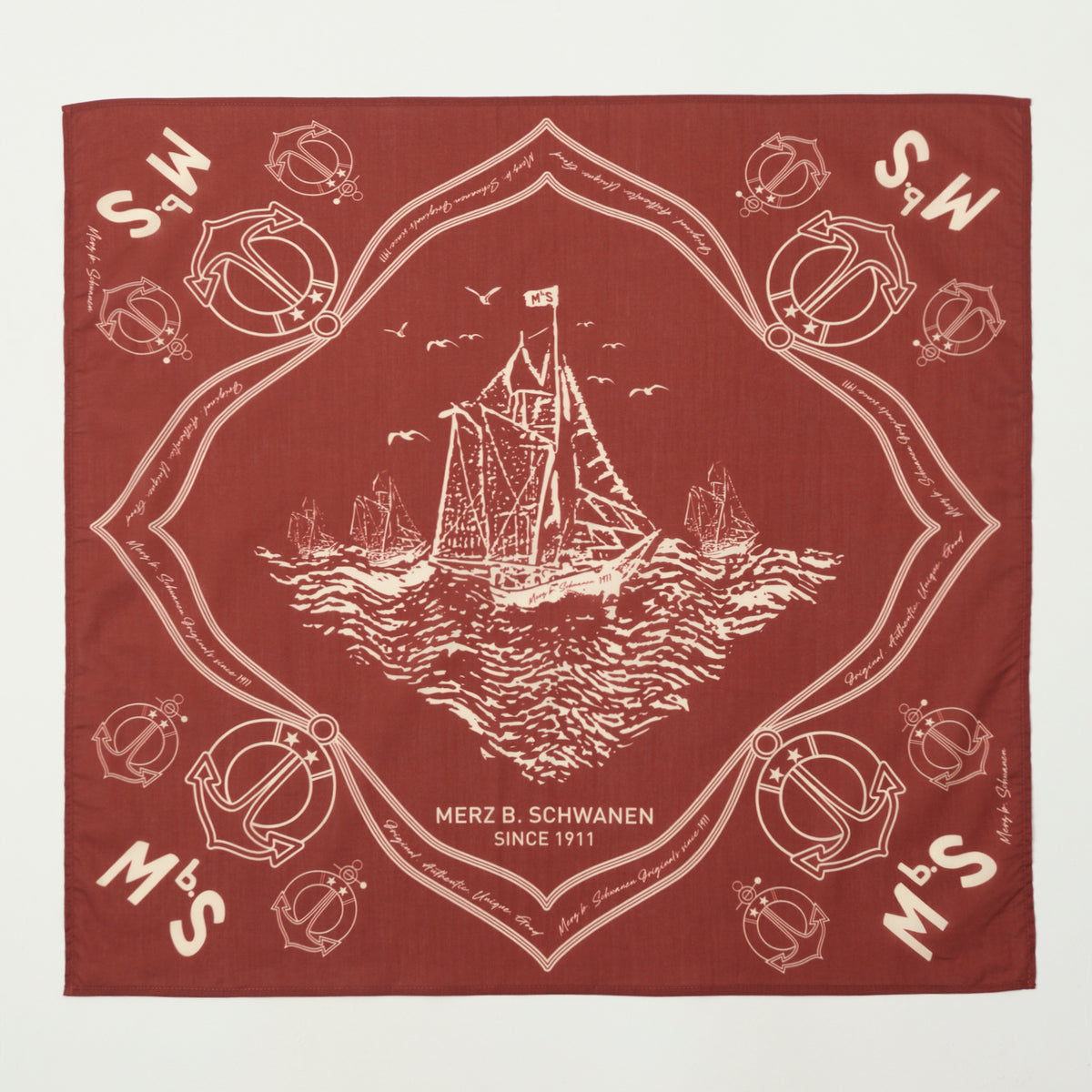 Merz b. Schwanen Ship Print Cotton Bandana - Chestnut