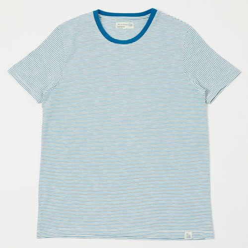 Merz b. Schwanen Lightweight Stripe T-Shirt - White/Aqua