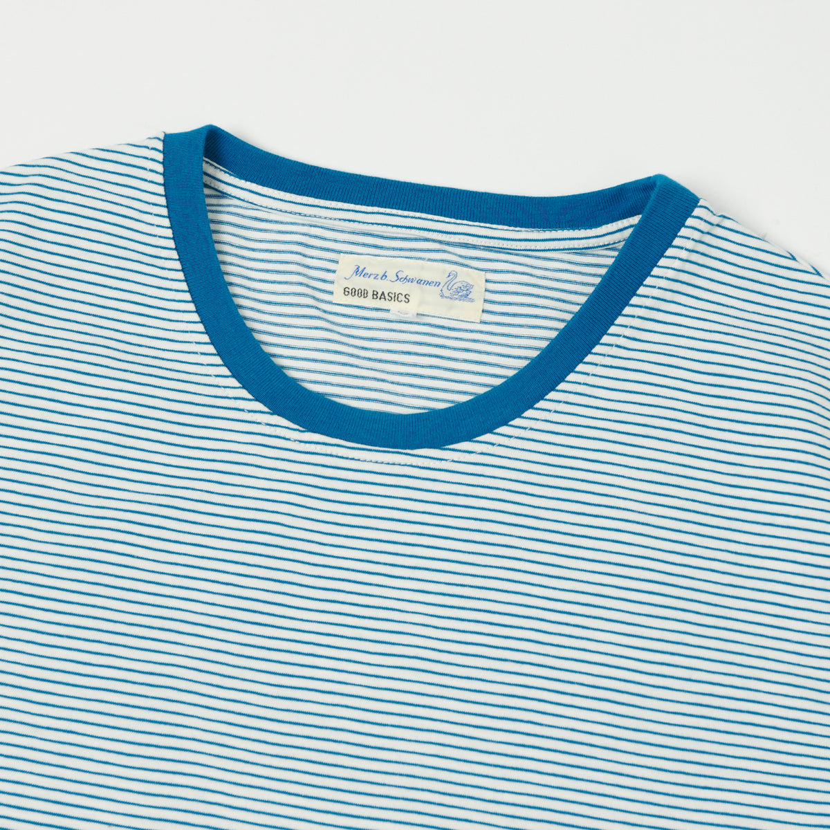 Merz b. Schwanen Lightweight Stripe T-Shirt - White/Aqua