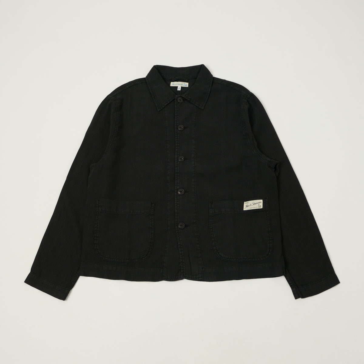 Merz b. Schwanen Cropped Workers Linen Jacket - Deep Black