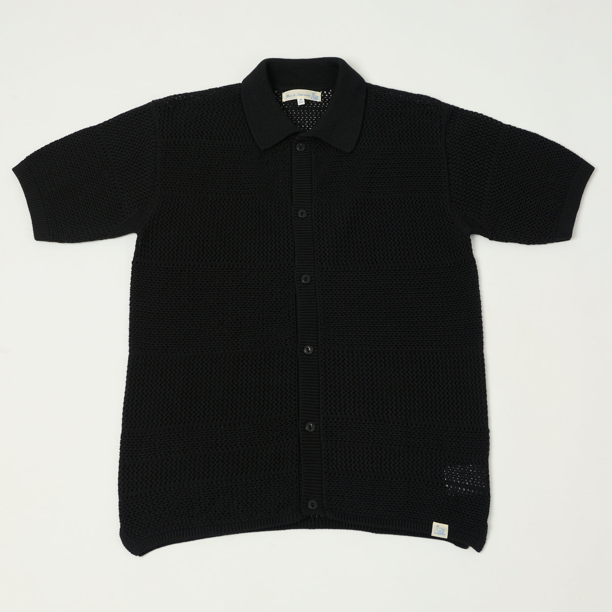Merz b. Schwanen Crochet Polo Shirt - Deep Black