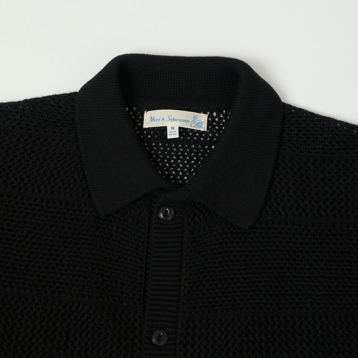 Merz b. Schwanen Crochet Polo Shirt - Deep Black