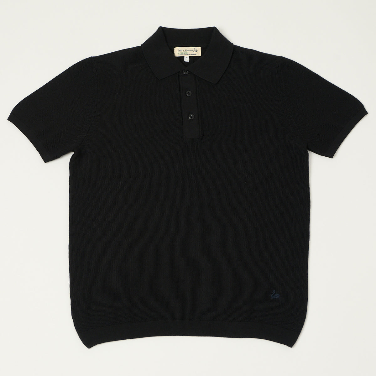 Merz b. Schwanen Plant Based Knitted Polo Shirt - Deep Black