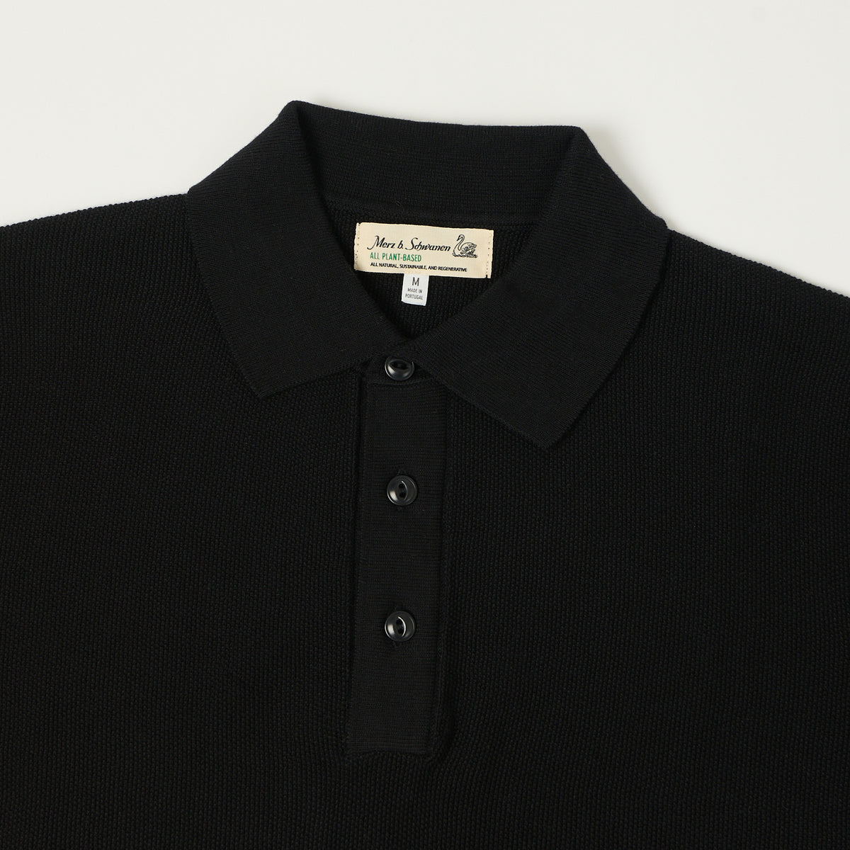 Merz b. Schwanen Plant Based Knitted Polo Shirt - Deep Black