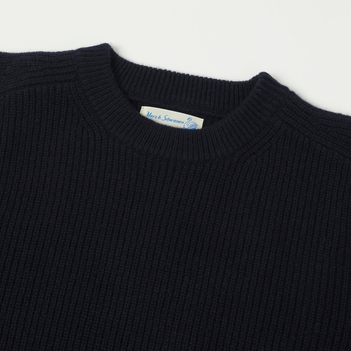Merz b. Schwanen Wool Cashmere Ribbed Knit Pullover - Dark Navy