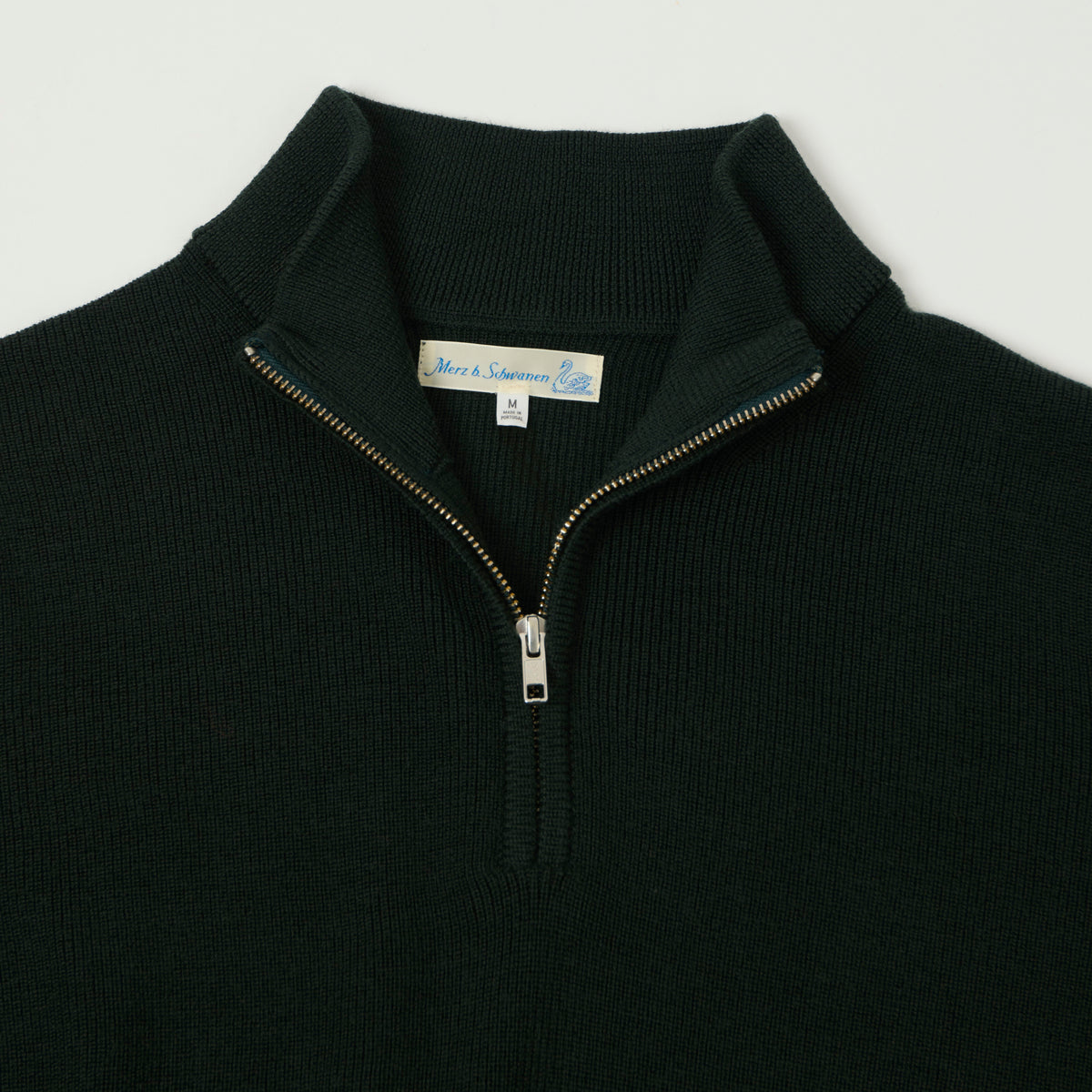 Merz b. Schwanen Merino Wool Quarter Zip Sweater - Bottle Green